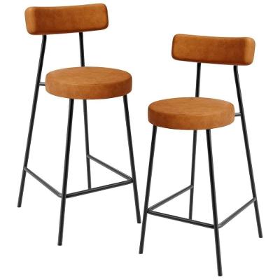 Kit 02 Banquetas Baixa Para Cozinha Sala De Jantar Bar Bancada Milão L02 Couríssimo Canela - Lyam Decor