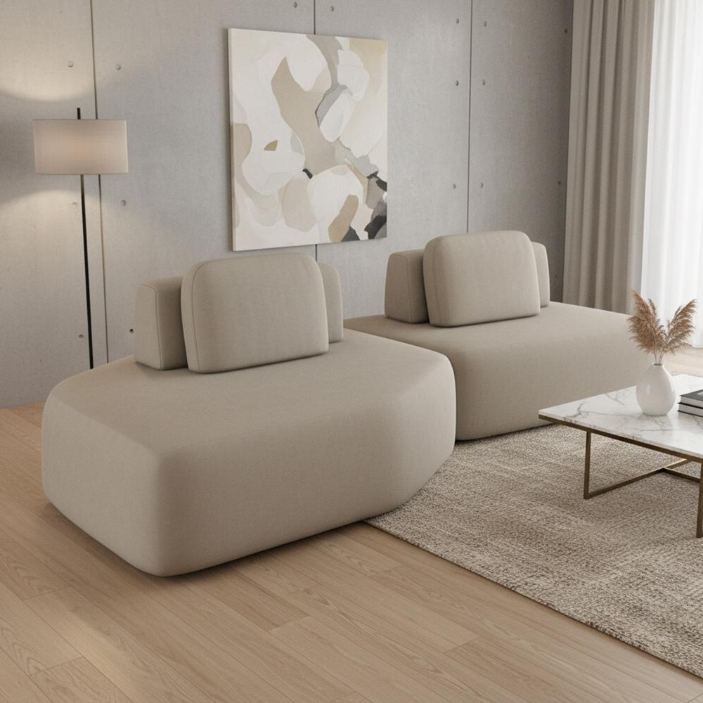 Sofá Ilha Modular Para Sala Living Orgânico 305cm Angra K01 Veludo Bege - Lyam Decor - 2