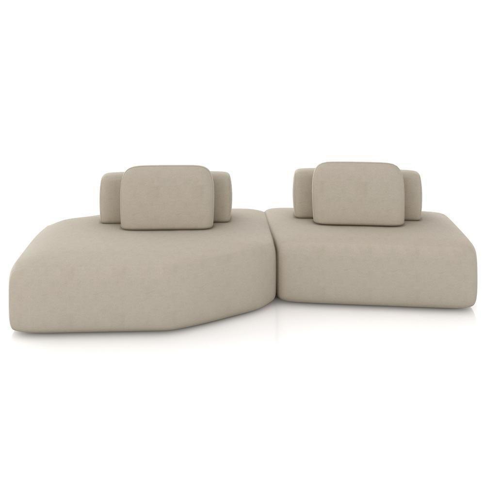 Sofá Ilha Modular Para Sala Living Orgânico 305cm Angra K01 Veludo Bege - Lyam Decor - 3