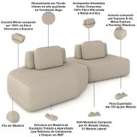 Sofá Ilha Modular Para Sala Living Orgânico 305cm Angra K01 Veludo Bege - Lyam Decor