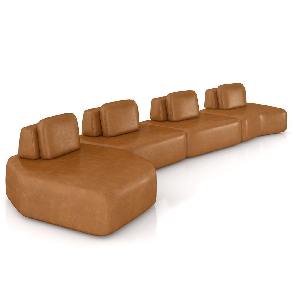 Sofá Ilha Modular Para Sala Living Orgânico 620cm Angra K01 Couríssimo Camel - Lyam Decor - 1