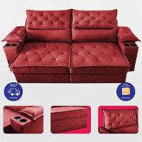 Sofá Retrátil E Reclinável 2,10m Com Porta Copos E Molas Cosmos. Velusoft Cama Inbox Vermelho - 5