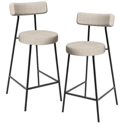 Kit 02 Banquetas Baixa Para Cozinha Sala De Jantar Bar Bancada Milão L02 Linho Palha - Lyam Decor