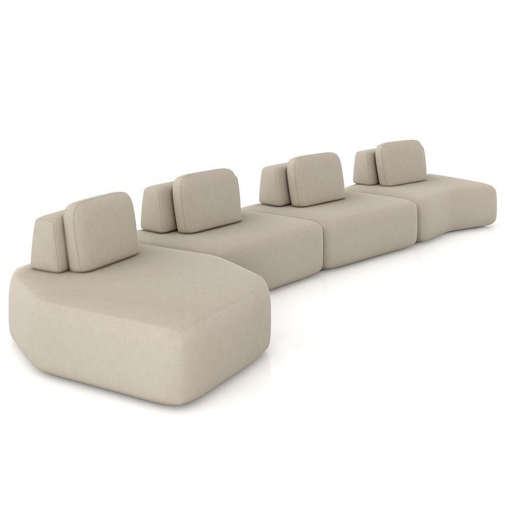 Sofá Ilha Modular Para Sala Living Orgânico 620cm Angra K01 Veludo Bege - Lyam Decor - 1