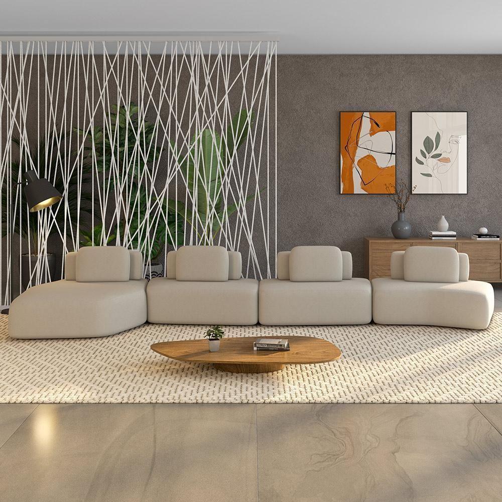 Sofá Ilha Modular Para Sala Living Orgânico 620cm Angra K01 Veludo Bege - Lyam Decor - 2