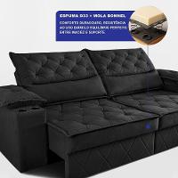 Sofá Retrátil E Reclinável 2,40m Com Porta Copos E Molas Cosmos. Velusoft Cama Inbox Preto