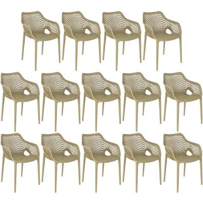 Kit 14 Cadeiras De Jantar Design Suits Com Braços Empilhável Em Polipropileno - Nude