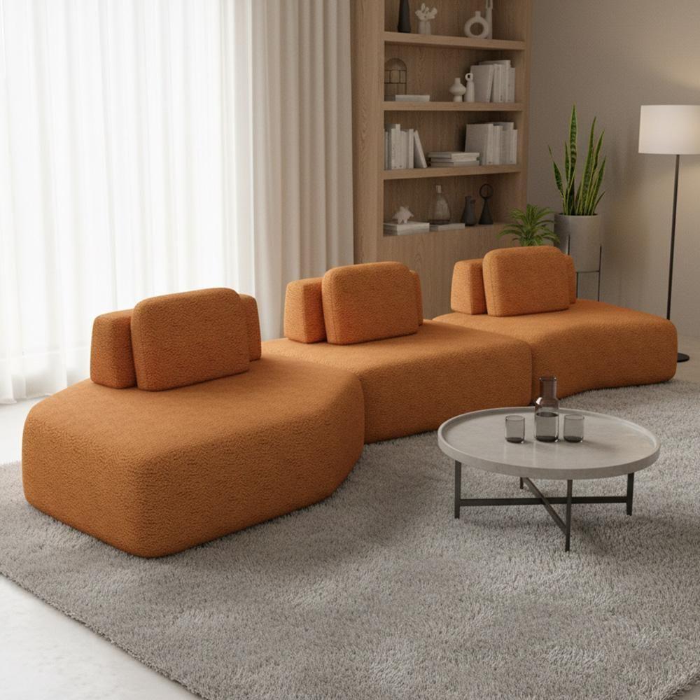 Sofá Ilha Modular Para Sala Living Orgânico 480cm Angra K01 Bouclê Terracota - Lyam Decor - 2