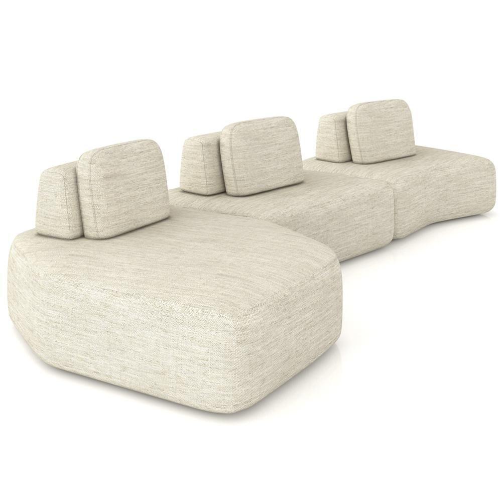 Sofá Ilha Modular Para Sala Living Orgânico 480cm Angra K01 Linho Champanhe - Lyam Decor - 1