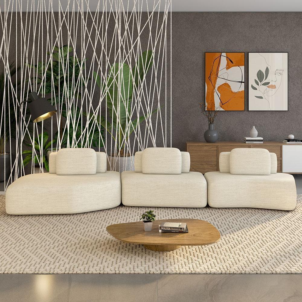 Sofá Ilha Modular Para Sala Living Orgânico 480cm Angra K01 Linho Champanhe - Lyam Decor - 2