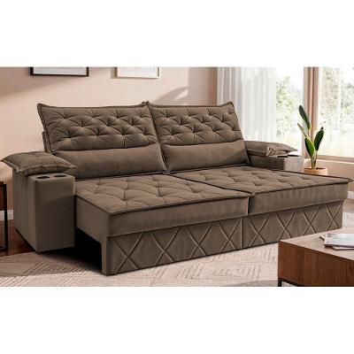 Sofá Retrátil E Reclinável 2,40m Com Porta Copos E Molas Cosmos. Velusoft Cama Inbox Castor