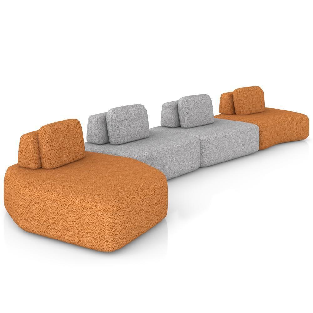 Sofá Ilha Modular Para Sala Living Orgânico 620cm Angra K01 Bouclê Terracota Cinza - Lyam Decor - 1