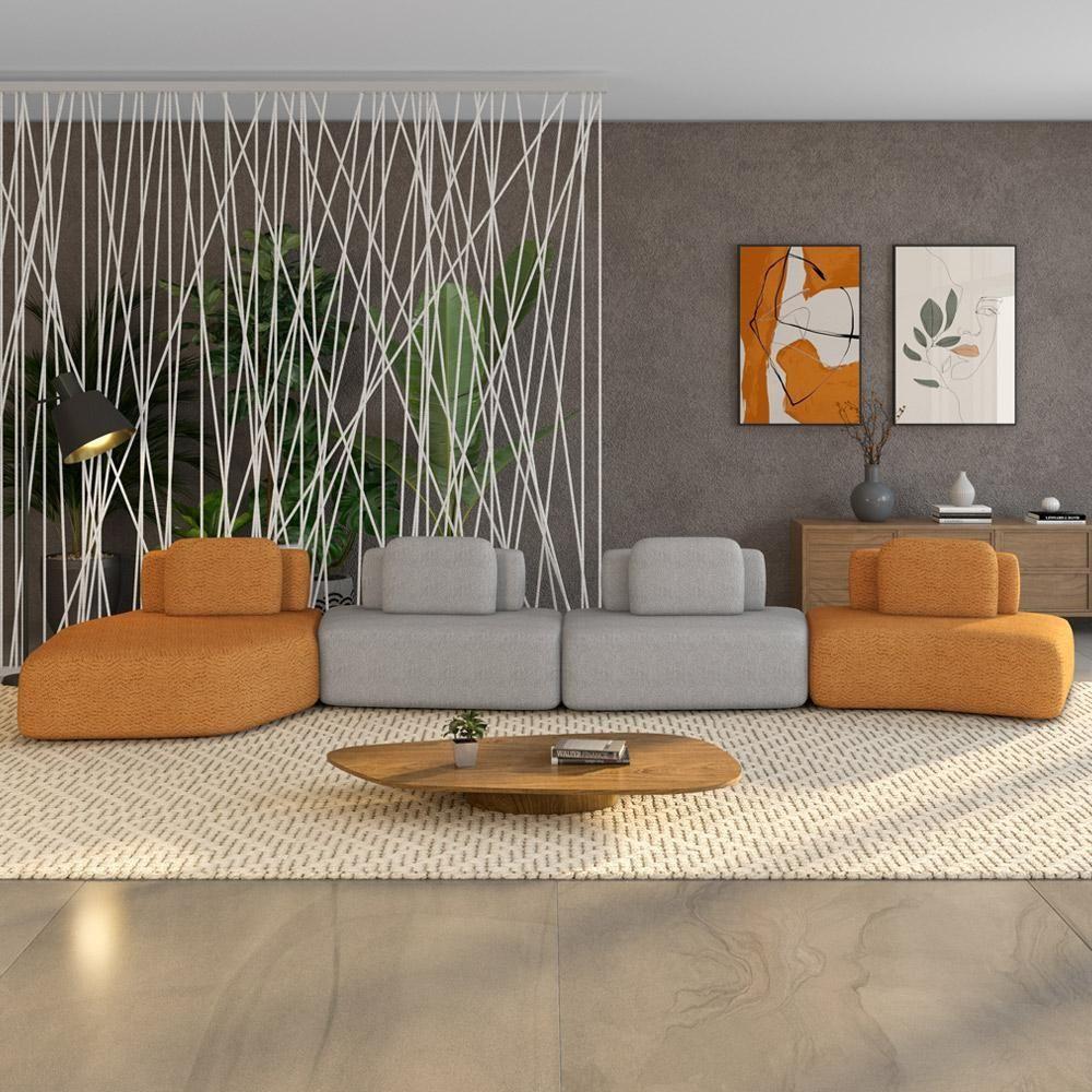 Sofá Ilha Modular Para Sala Living Orgânico 620cm Angra K01 Bouclê Terracota Cinza - Lyam Decor - 2