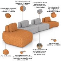 Sofá Ilha Modular Para Sala Living Orgânico 620cm Angra K01 Bouclê Terracota Cinza - Lyam Decor