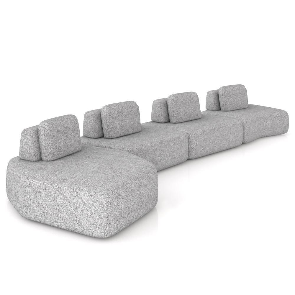 Sofá Ilha Modular Para Sala Living Orgânico 620cm Angra K01 Bouclê Cinza - Lyam Decor - 1