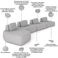 Sofá Ilha Modular Para Sala Living Orgânico 620cm Angra K01 Bouclê Cinza - Lyam Decor