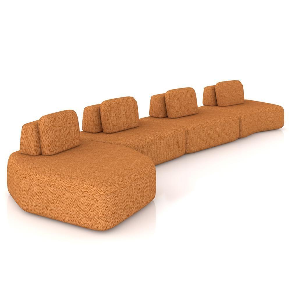 Sofá Ilha Modular Para Sala Living Orgânico 620cm Angra K01 Bouclê Terracota - Lyam Decor - 1