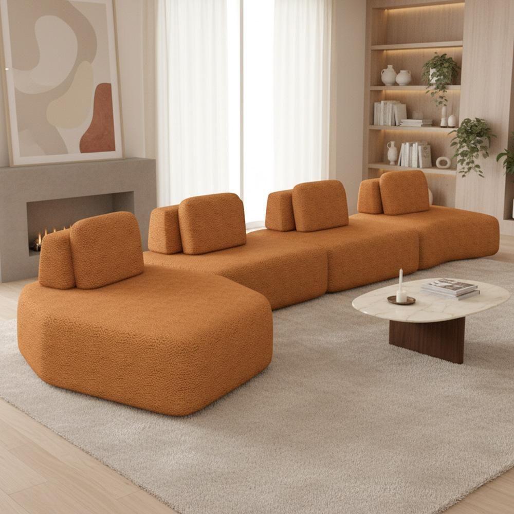 Sofá Ilha Modular Para Sala Living Orgânico 620cm Angra K01 Bouclê Terracota - Lyam Decor - 2