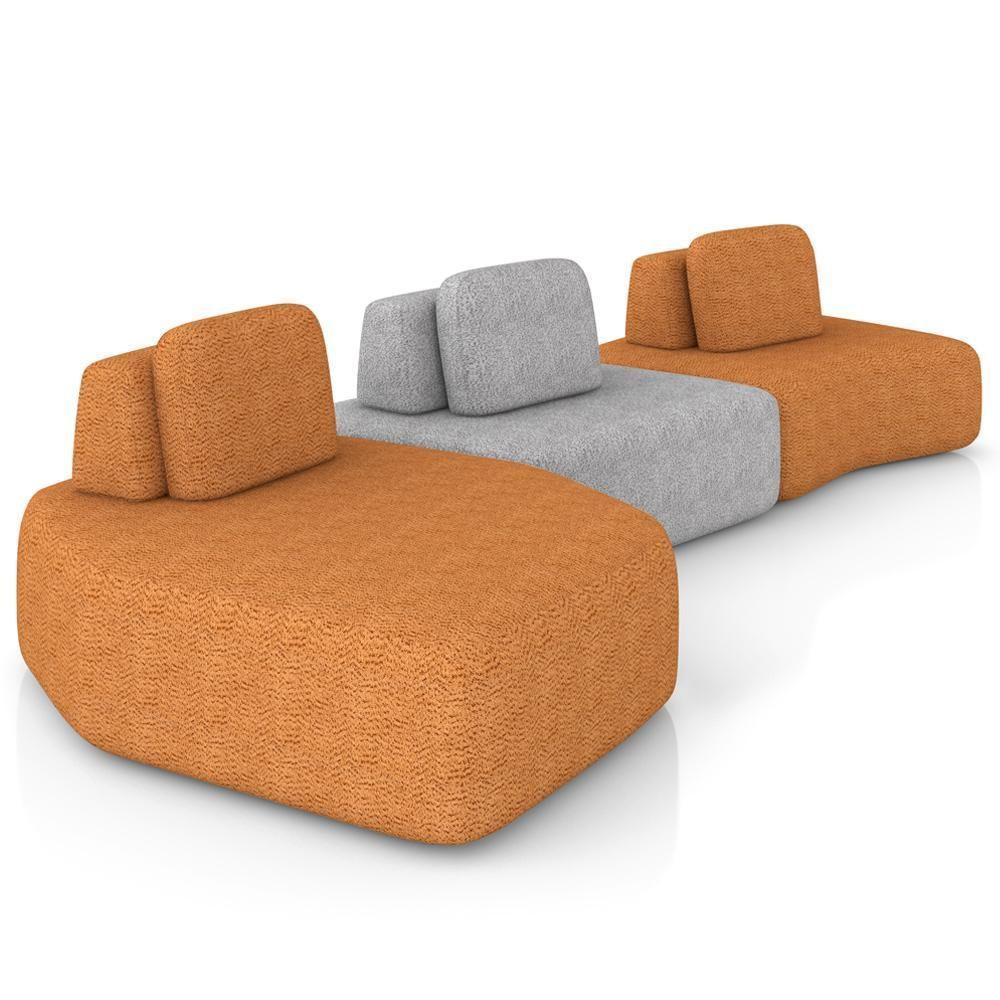 Sofá Ilha Modular Para Sala Living Orgânico 480cm Angra K01 Bouclê Terracota Cinza - Lyam Decor - 1