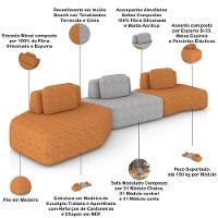 Sofá Ilha Modular Para Sala Living Orgânico 480cm Angra K01 Bouclê Terracota Cinza - Lyam Decor