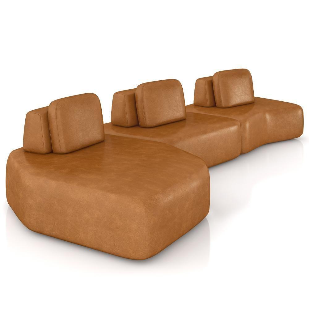 Sofá Ilha Modular Para Sala Living Orgânico 480cm Angra K01 Couríssimo Camel - Lyam Decor - 1