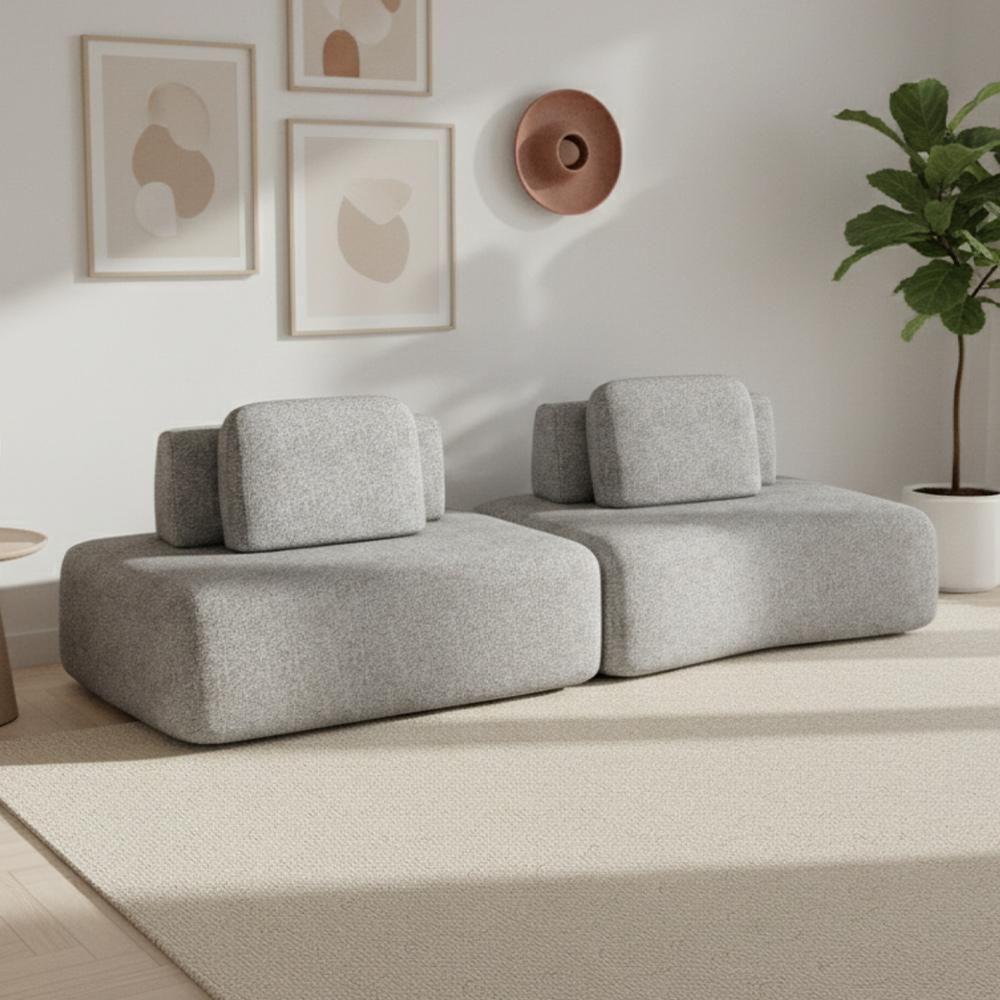 Sofá Ilha Modular Para Sala Living Orgânico 315cm Angra K01 Bouclê Cinza - Lyam Decor - 2