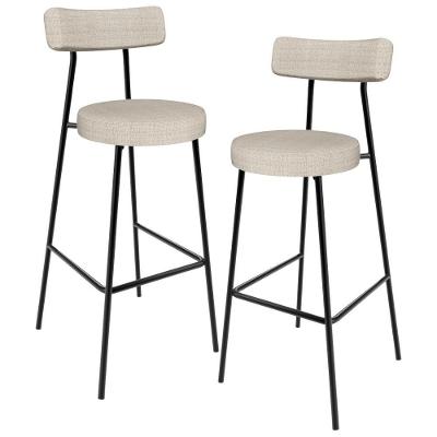 Kit 2 Banquetas Altas Milão L02 Assento em Linho Base em Aço com Encosto Preto