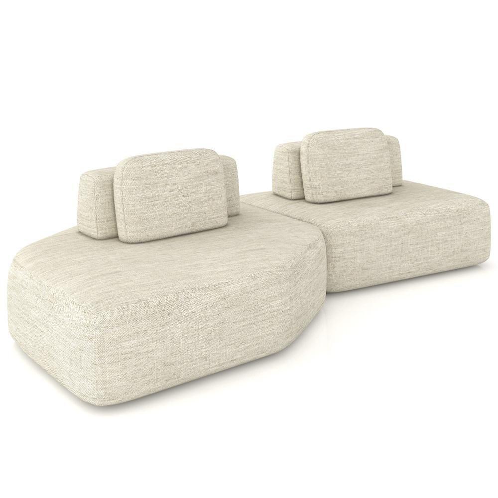 Sofá Ilha Modular Para Sala Living Orgânico 305cm Angra K01 Linho Champanhe - Lyam Decor - 1