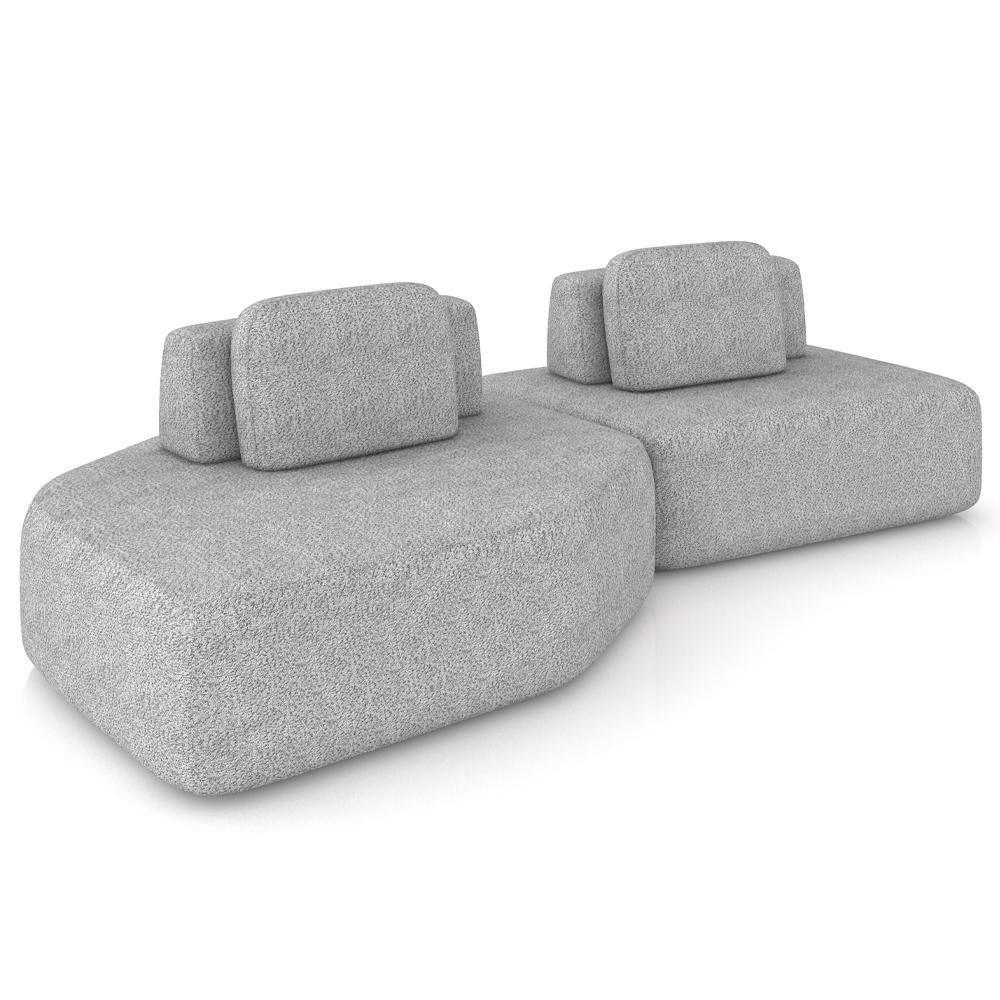Sofá Ilha Modular Para Sala Living Orgânico 305cm Angra K01 Bouclê Cinza - Lyam Decor - 1