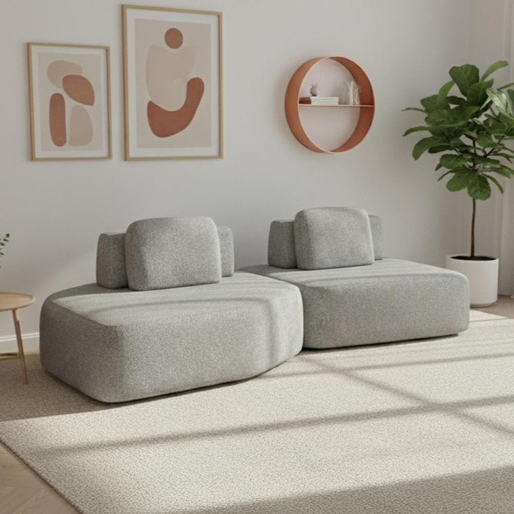 Sofá Ilha Modular Para Sala Living Orgânico 305cm Angra K01 Bouclê Cinza - Lyam Decor - 2