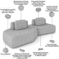 Sofá Ilha Modular Para Sala Living Orgânico 305cm Angra K01 Bouclê Cinza - Lyam Decor