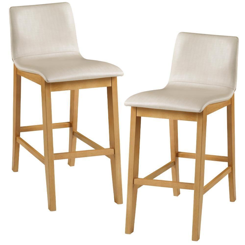 Kit 02 Banquetas Altas Estofada Para Cozinha Sala De Jantar Fixa Elis B05 Facto Bege - Lyam Decor - 1