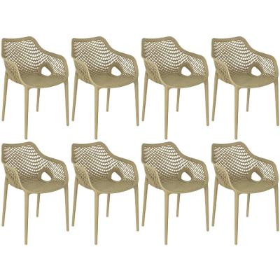Kit 8 Cadeiras De Jantar Design Suits Com Braços Empilhável Em Polipropileno - Nude