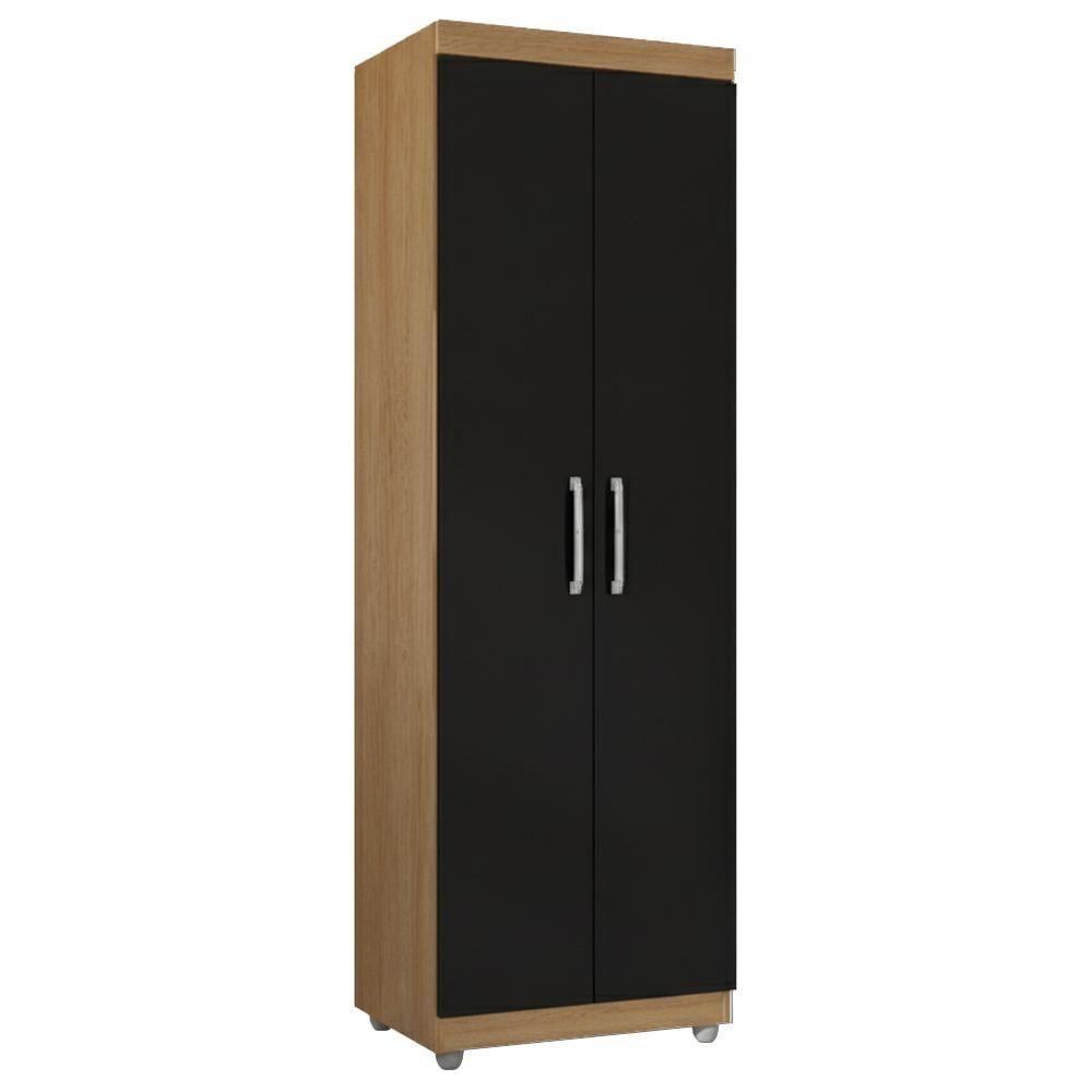 Armario Multiuso 2 Portas 190x60 Cm Sabrina Amendoa Preto Reajl Moveis Amendoa Preto - 1