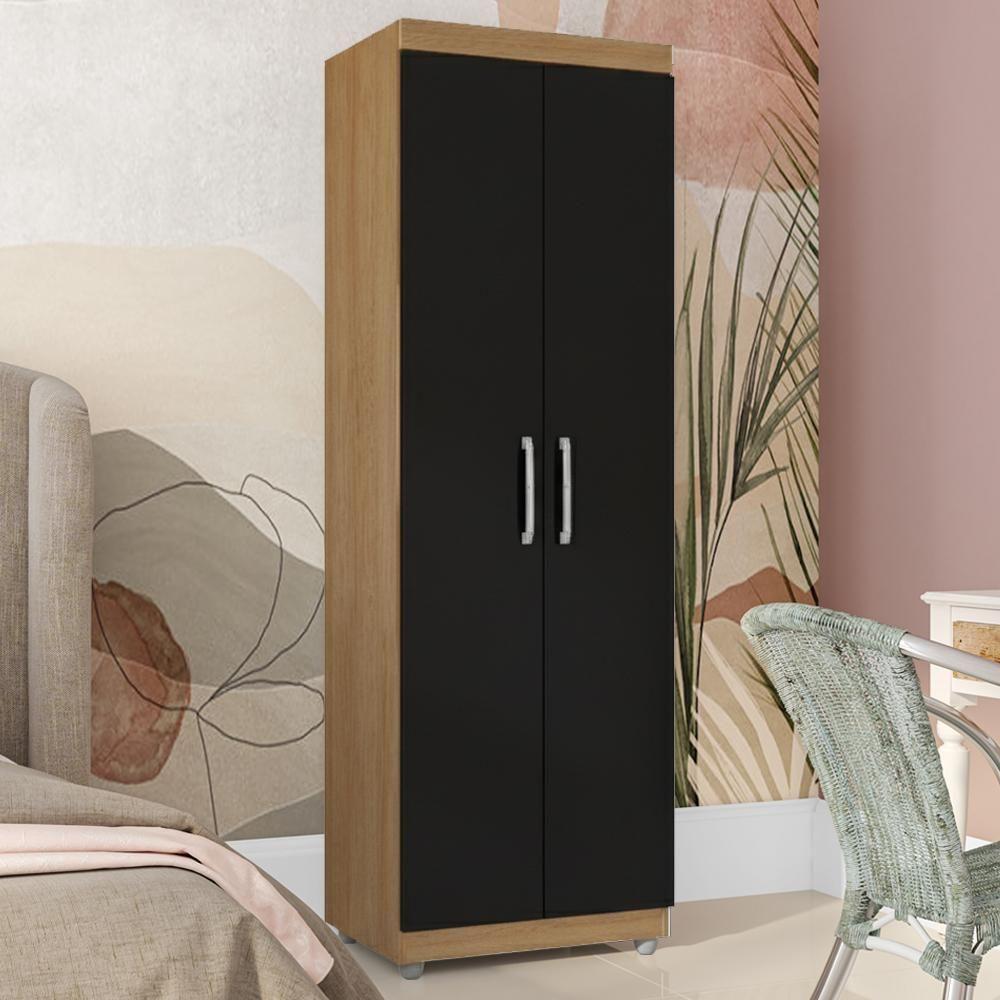 Armario Multiuso 2 Portas 190x60 Cm Sabrina Amendoa Preto Reajl Moveis Amendoa Preto - 2