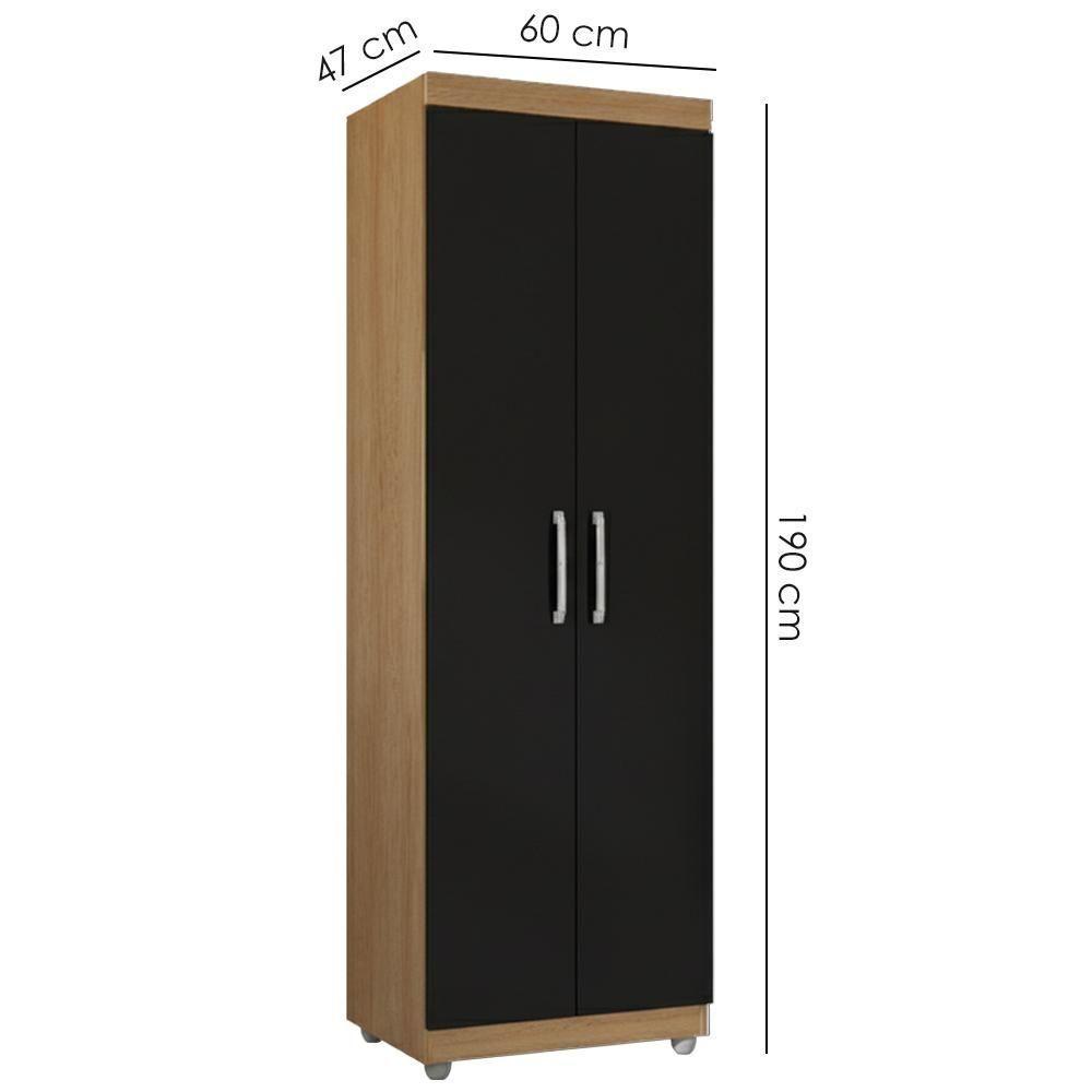 Armario Multiuso 2 Portas 190x60 Cm Sabrina Amendoa Preto Reajl Moveis Amendoa Preto - 3