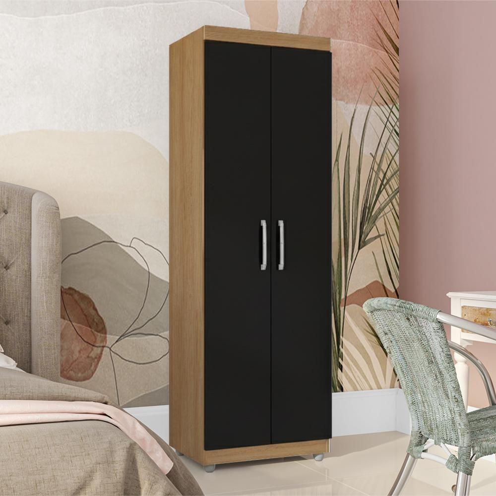 Armario Multiuso 2 Portas 190x60 Cm Sabrina Amendoa Preto Reajl Moveis Amendoa Preto - 6