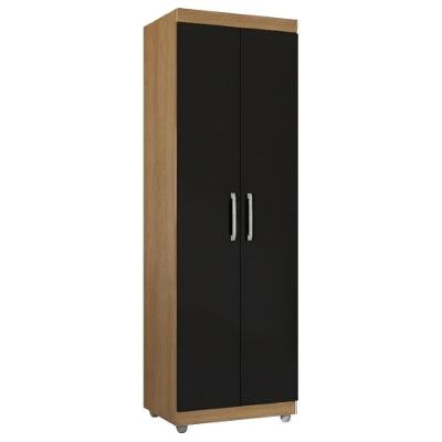Armario Multiuso 2 Portas 190x60 Cm Sabrina Amendoa Preto Reajl Moveis Amendoa Preto