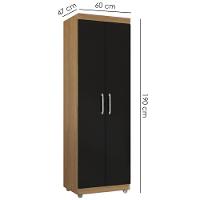 Armario Multiuso 2 Portas 190x60 Cm Sabrina Amendoa Preto Reajl Moveis Amendoa Preto - 3