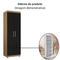 Armario Multiuso 2 Portas 190x60 Cm Sabrina Amendoa Preto Reajl Moveis Amendoa Preto - 5