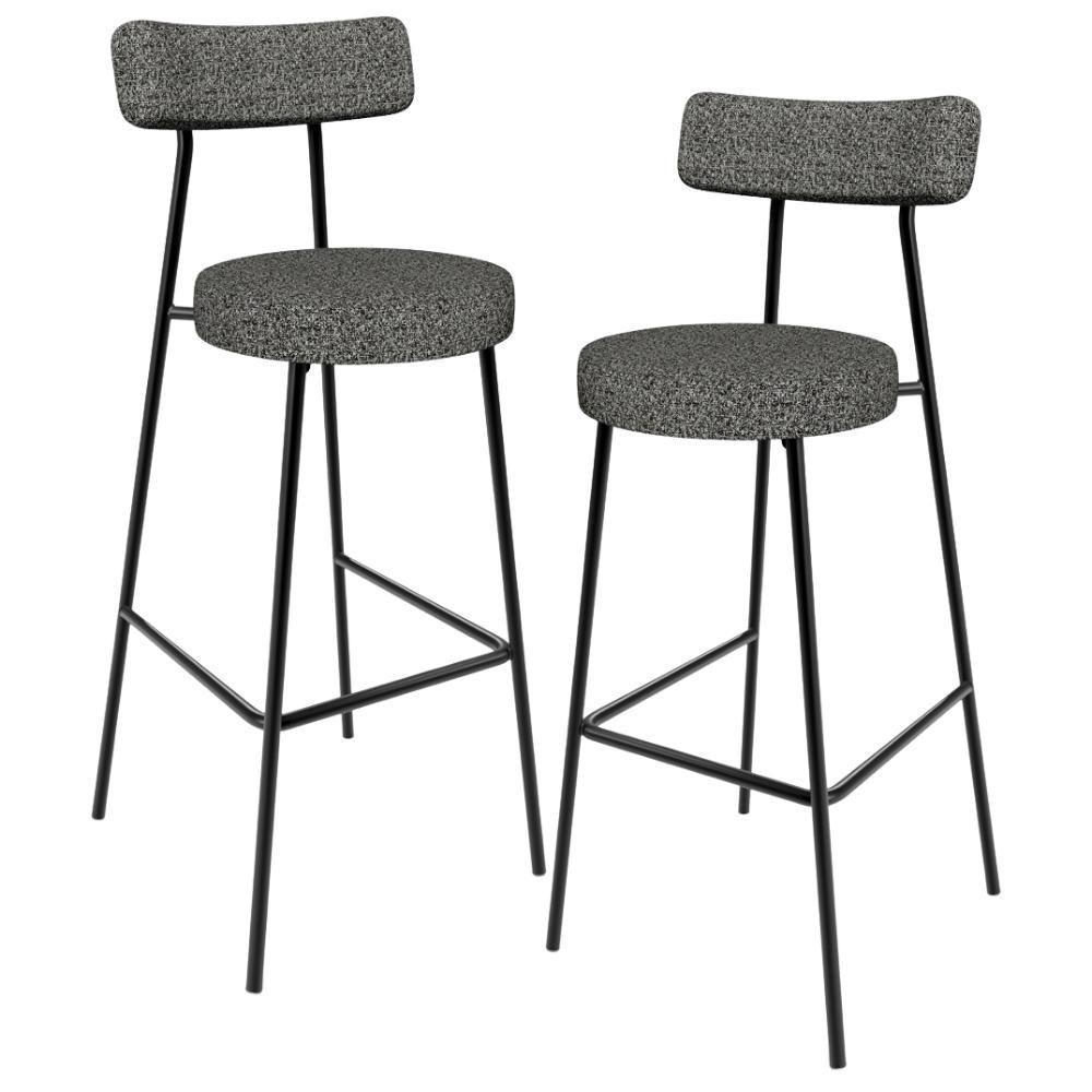 Kit 02 Banquetas Alta Bar Cozinha Sala De Jantar Estrutura Em Aço Milão L02 Linho Mescla Chumbo - Lyam Decor - 1