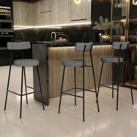 Kit 02 Banquetas Alta Bar Cozinha Sala De Jantar Estrutura Em Aço Milão L02 Linho Mescla Chumbo - Lyam Decor - 2