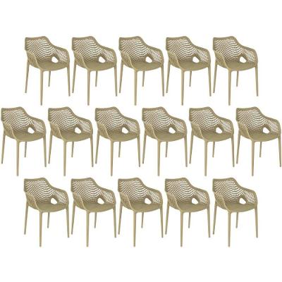 Kit 16 Cadeiras De Jantar Design Suits Com Braços Empilhável Em Polipropileno - Nude
