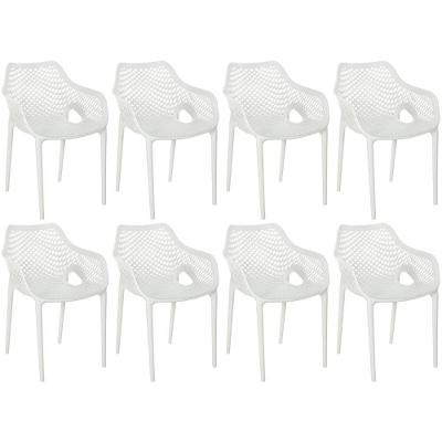 Kit 8 Cadeiras De Jantar Design Suits Com Braços Empilhável Em Polipropileno - Branco