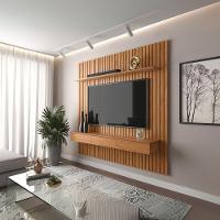 Painel Ripado Para Tv Até 55” Home Antares Nicho 3 Gavetas E Prateleira Fixação Na Parede Patrimar Cinamomo - 1
