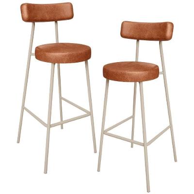 Kit 02 Banquetas Alta Bar Milão Arena L02 Assento Courino Estrutura Aço Encosto Caramelo