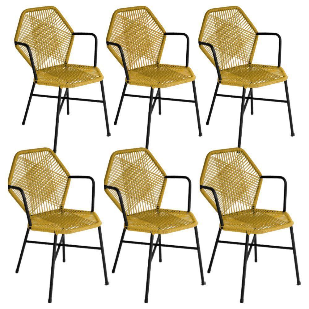 Kit 6 Cadeiras Tropicália Fibra Sintética Gourmet Acesse Móveis Amarelo - 1