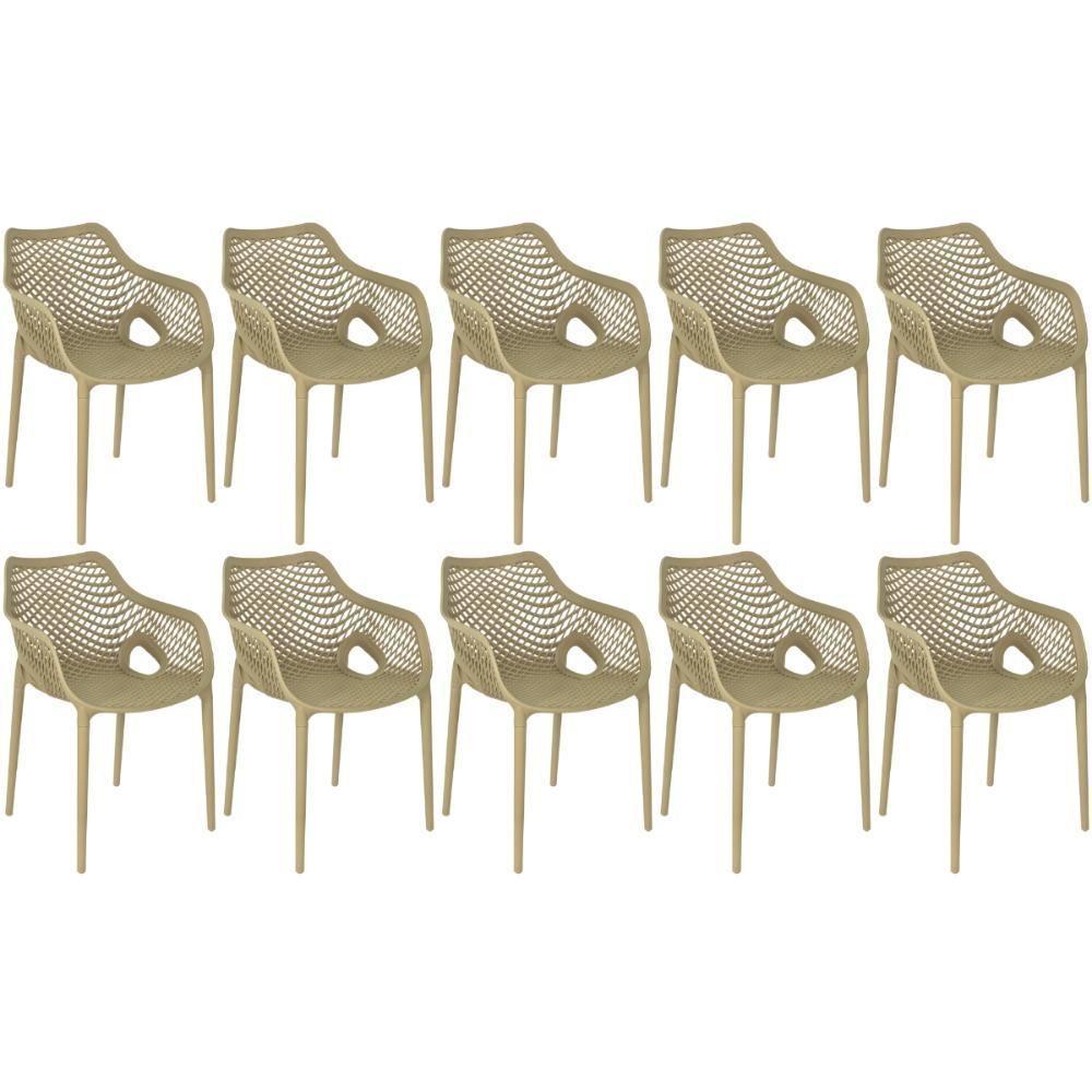 Kit 10 Cadeiras De Jantar Design Suits Com Braços Empilhável Em Polipropileno - Nude - 1