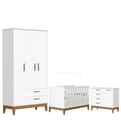 Quarto de Bebê Flip com Guarda Roupa 3 Portas 6 Gavetas em MDF Branco Acetinado Reller