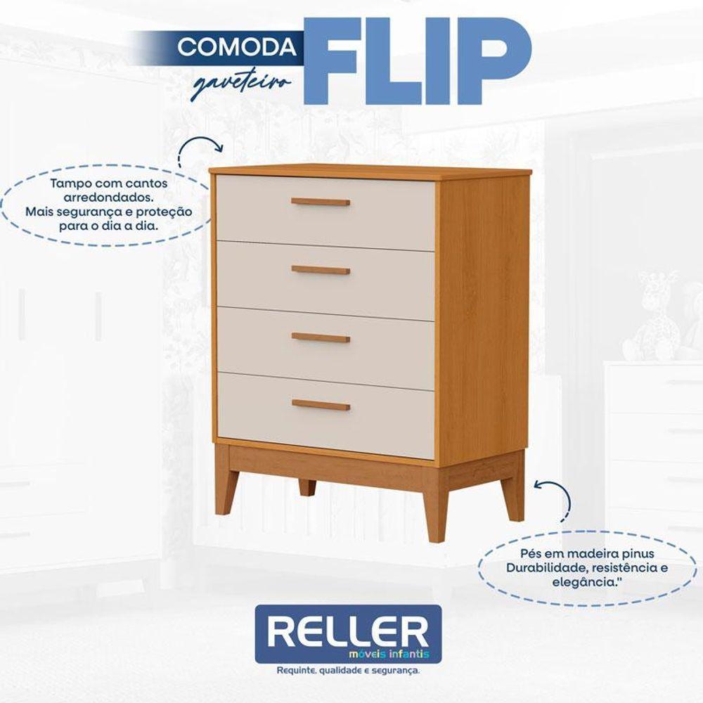 Quarto De Bebê Flip Com Cômoda Gaveteiro Areia Acetinado Savana - Reller - 5